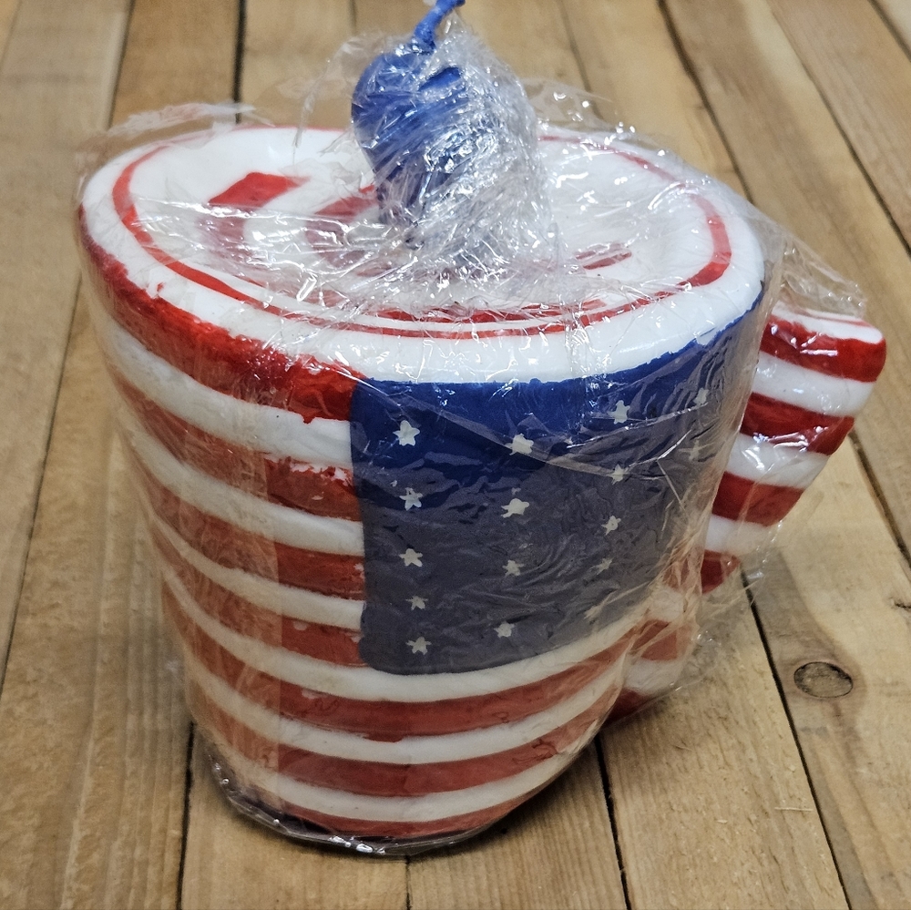 CANDLE LARGE 1995 VINTAGE 4TH OF JULY FLAG NEW UNLIT MORTAR SHELL 40HR
